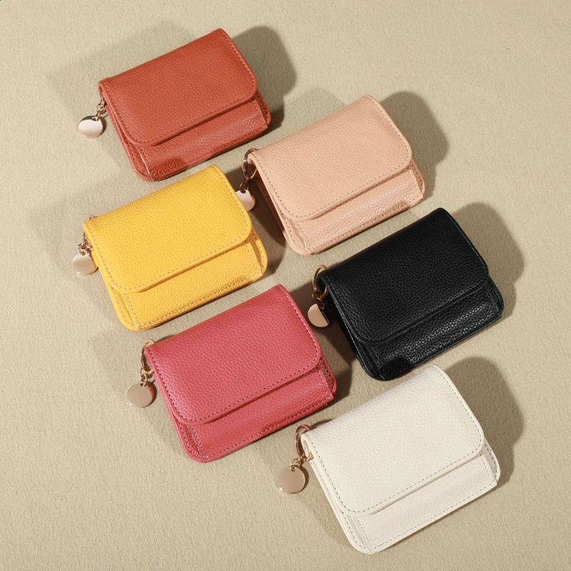 Vintage Solid Color Short Wallet Portable Bifold Coin Purse Womens Credit Card Holder R250423