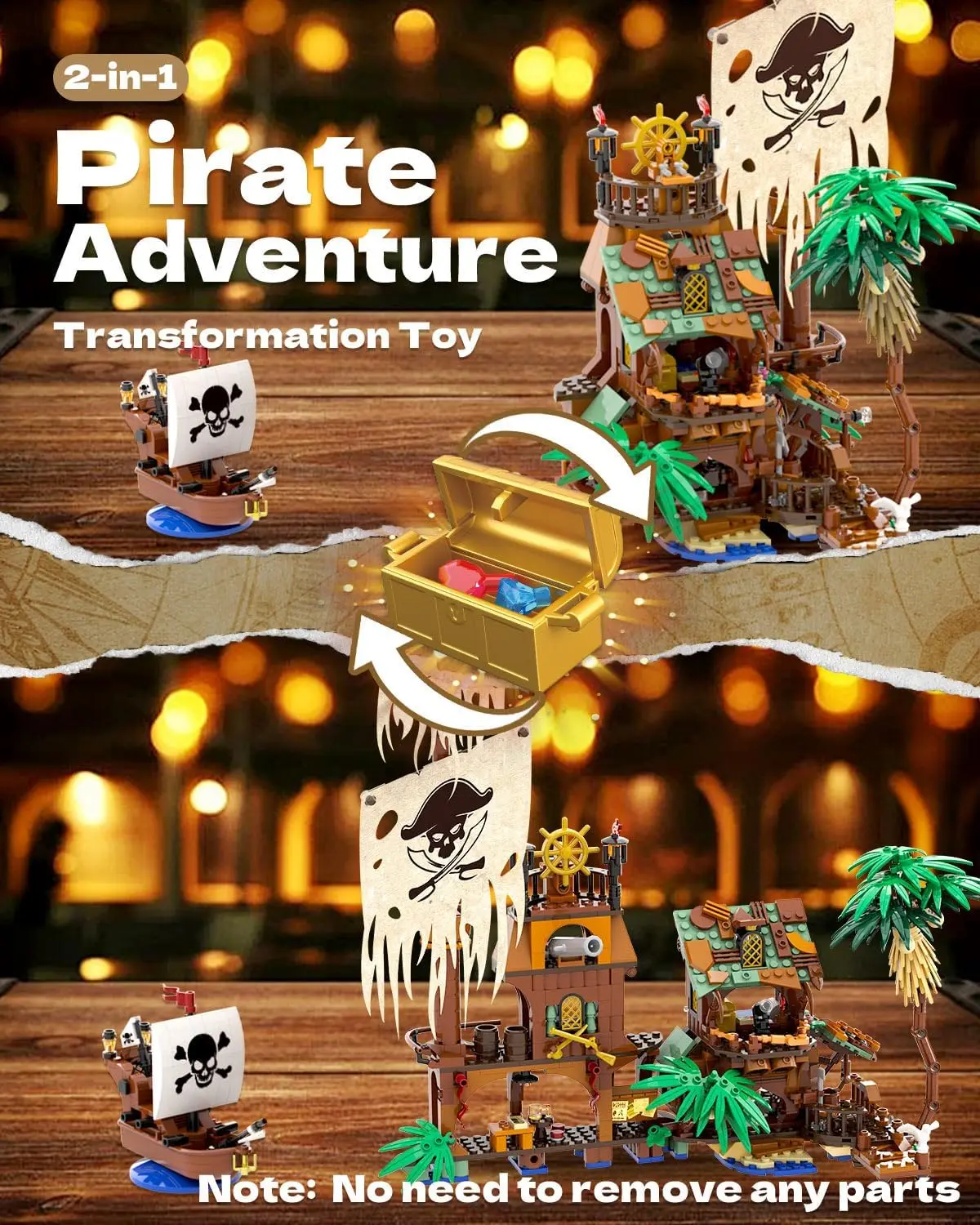 833PCS Pirate Fortune Harbor Building Blocks Ship House Dock Model Educational DIY Creative Toy Birthday Gift for Kids Fans