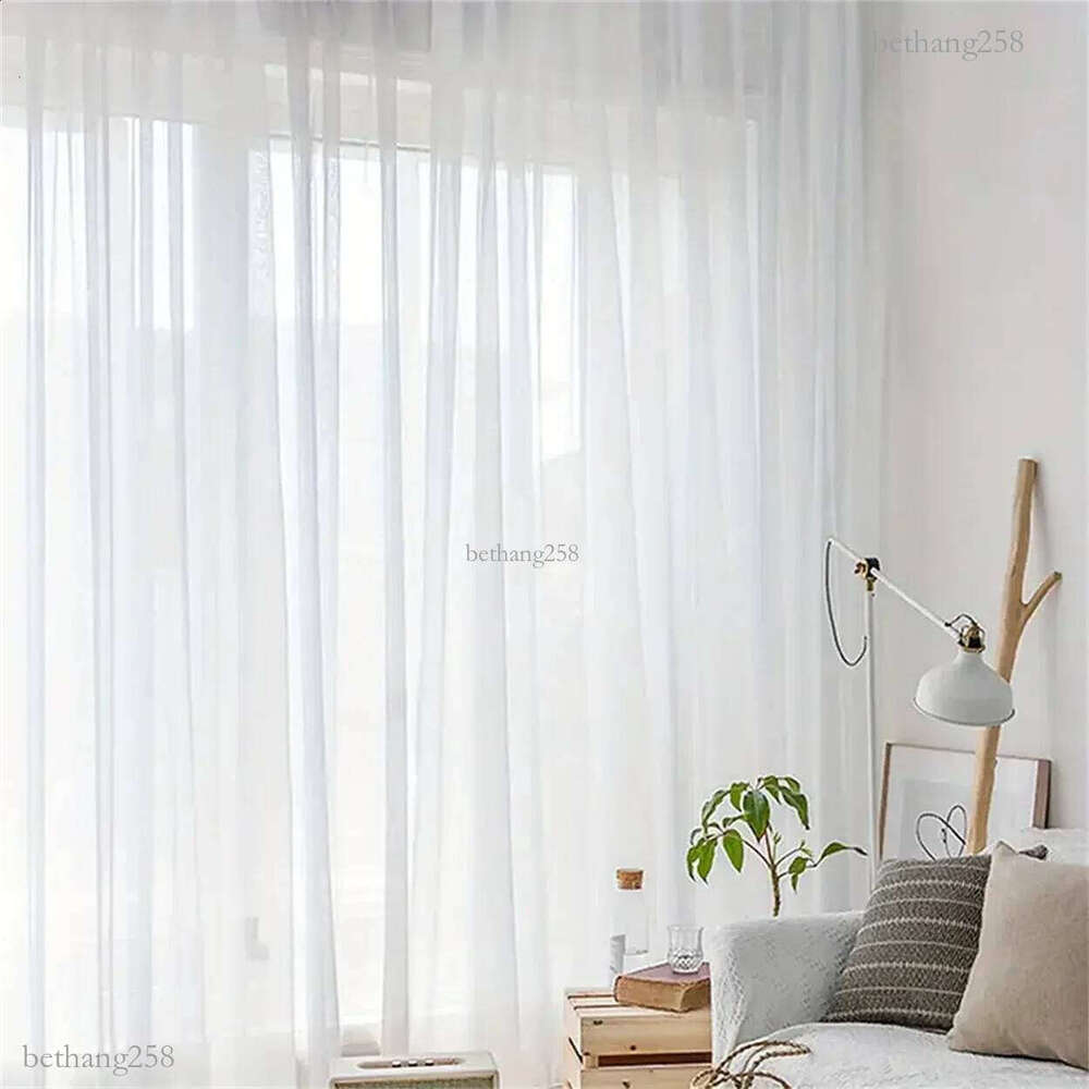 1PC Voile White Sheer Curtain For Living Room Bedroom Kitchen Coffee Rod Pocket Sheer Curtain for House Decor Room Decor 240726