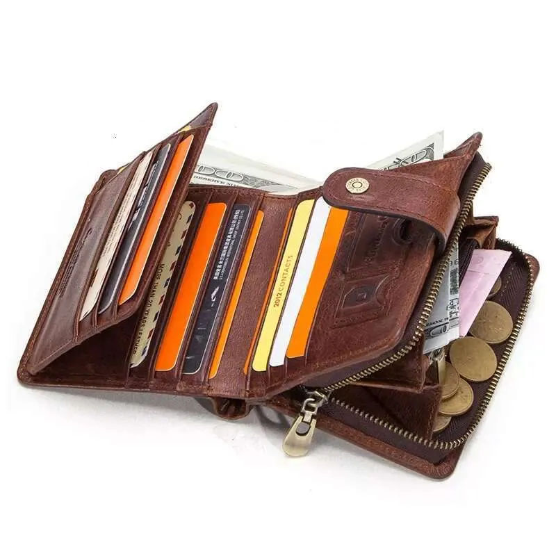 Genuine Leather RFID Vintage Wallet Men Coin Pocket Short Wallets Small Zipper Walet With Card Holders Man Purse mens wallets designer wallet