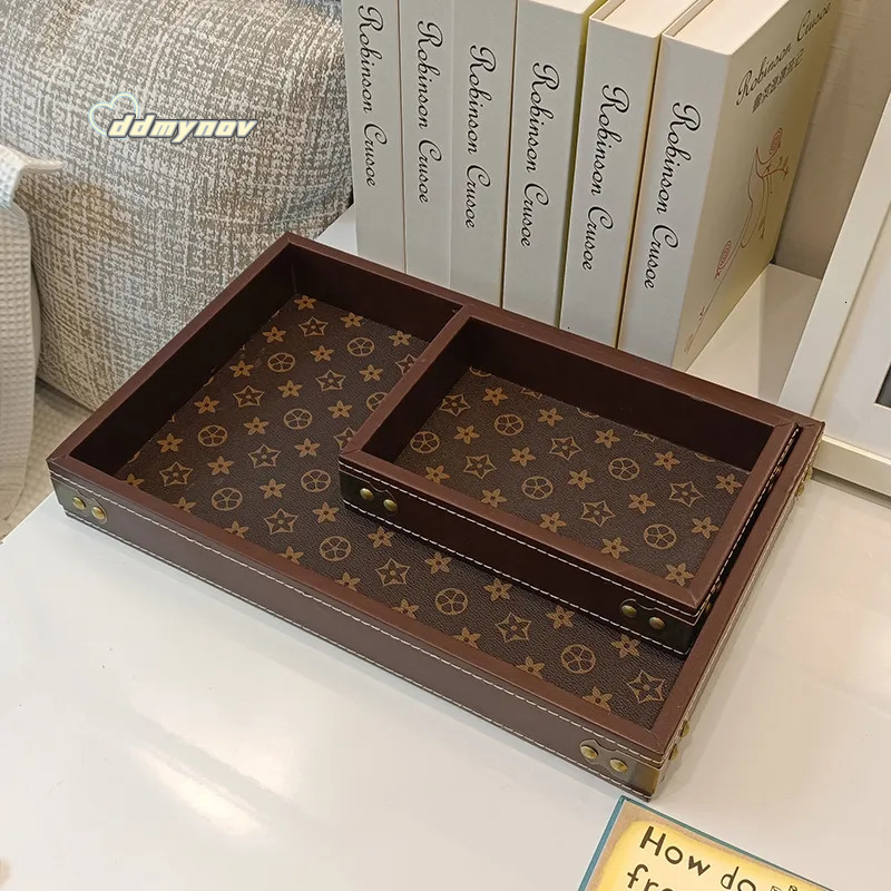 Light luxury high-end desktop rectangular display cultural and decorative items, tea set tray, entrance leather storage tray ddmynov