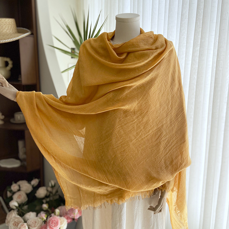 K491 Cotton and linen solid color scarf women's summer sun protection medium long gauze scarf Japanese and Korean literary beach long scarf trave