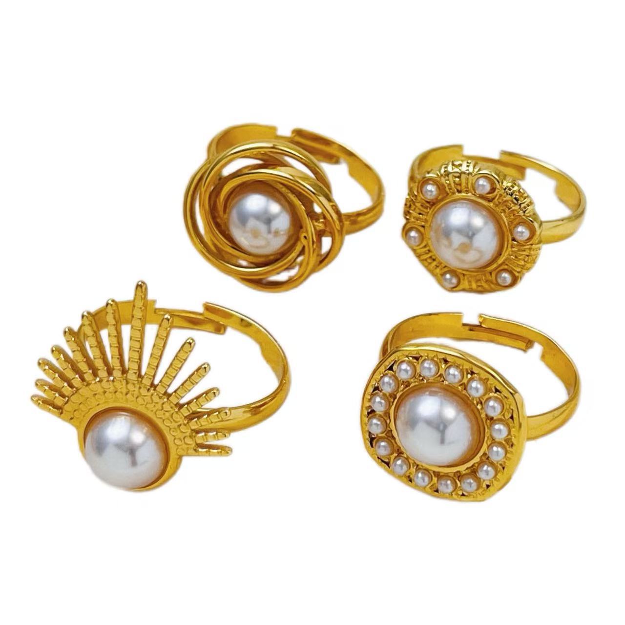 Vintage ring with electroplated pearl fan-shaped adjustable ring High quality gold designer diamond ring rings designer for women engagement men love - view 9