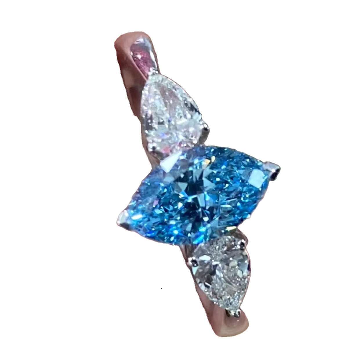 Lab Grown Fancy Blue Marquise Cut Diamond Diamond Engagement RingVS