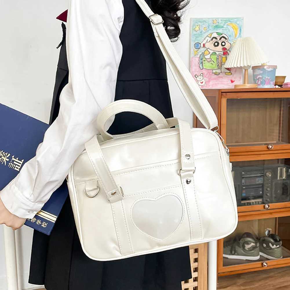 Women Anime Crossbody Bag Transparent Love Heart PU Japanese School Bag Adjustable Strap Shoulder Uniform Bag Chic Commuting Bag XJ250610