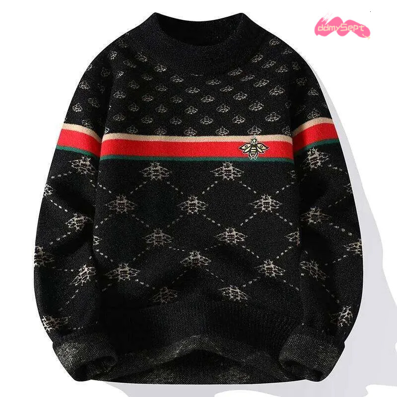 2024 New Fall Winter Korean Slim Bee Embroidery Pullovers High End Cashmere Sweater Men Soft Warm Mens Christmas Jumper ddmysept