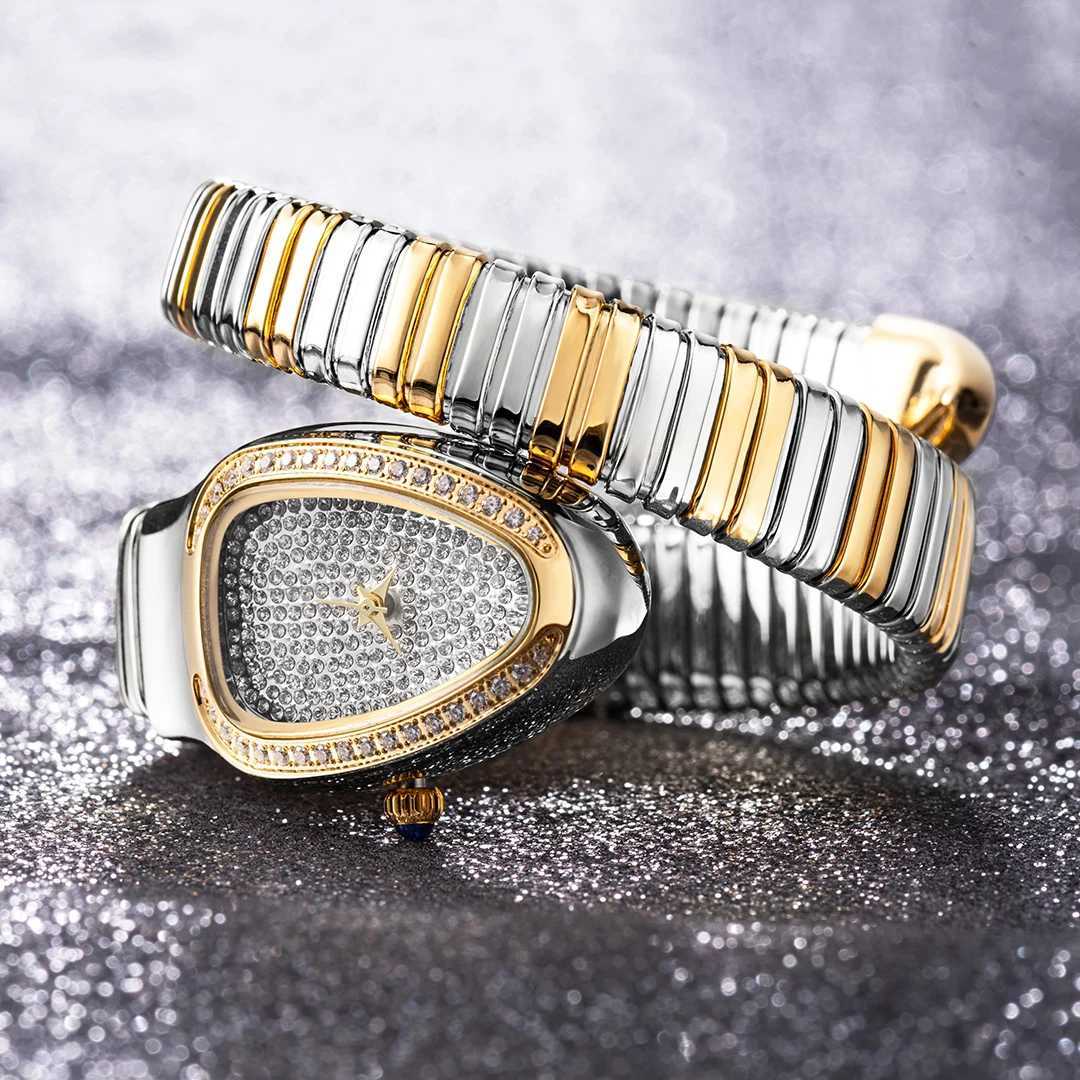 Hot selling womens snake watch luxury diamond dial stainless steel quartz watch fashionable womens dress jewelry Relogio Feminino Z250422