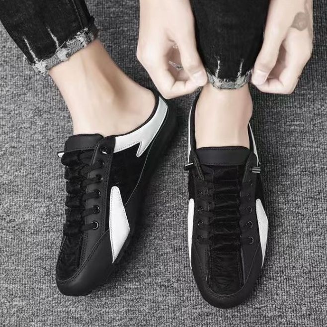 New Mens Haft Shoes Fashion Mules Slippers Mesh Training Shoes Comfortable Lace-Up Sneakers Outside Soft Sole Casual Driving Shoe 39-44 NOXY47