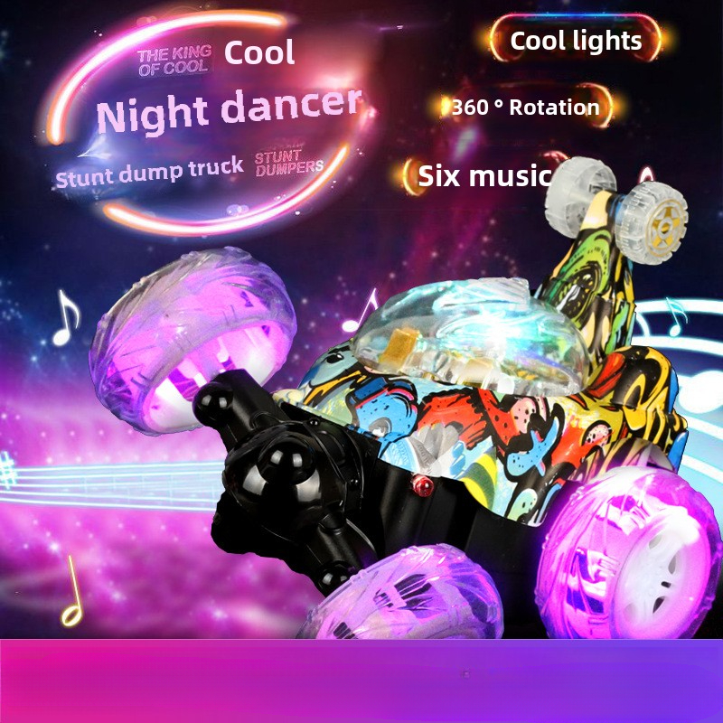 Free shipping Chargeable Remote-Controlled Tumble Stunt Car for Kids - sical Lights & Racing