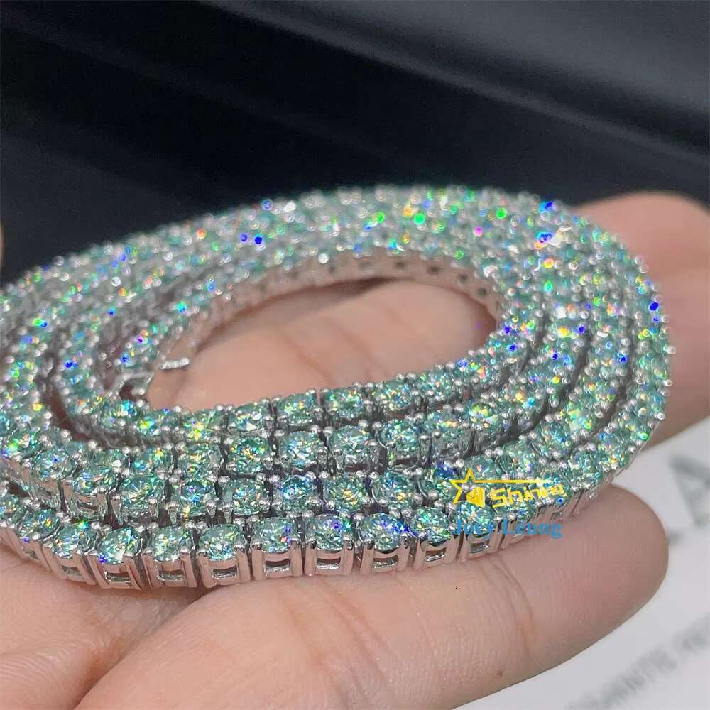 New Design Pass Diamond Tester Hip Hop Jewelry 925 Silver Iced Out 2mm 3mm 4mm 5mm Blue Green Color Moissanite Tennis Chain