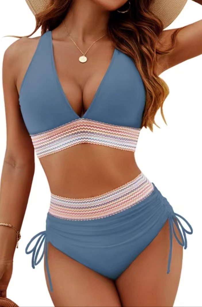Color Blocked Athletic Swimming Costume Featuring Adjustable Drawstring Detailing