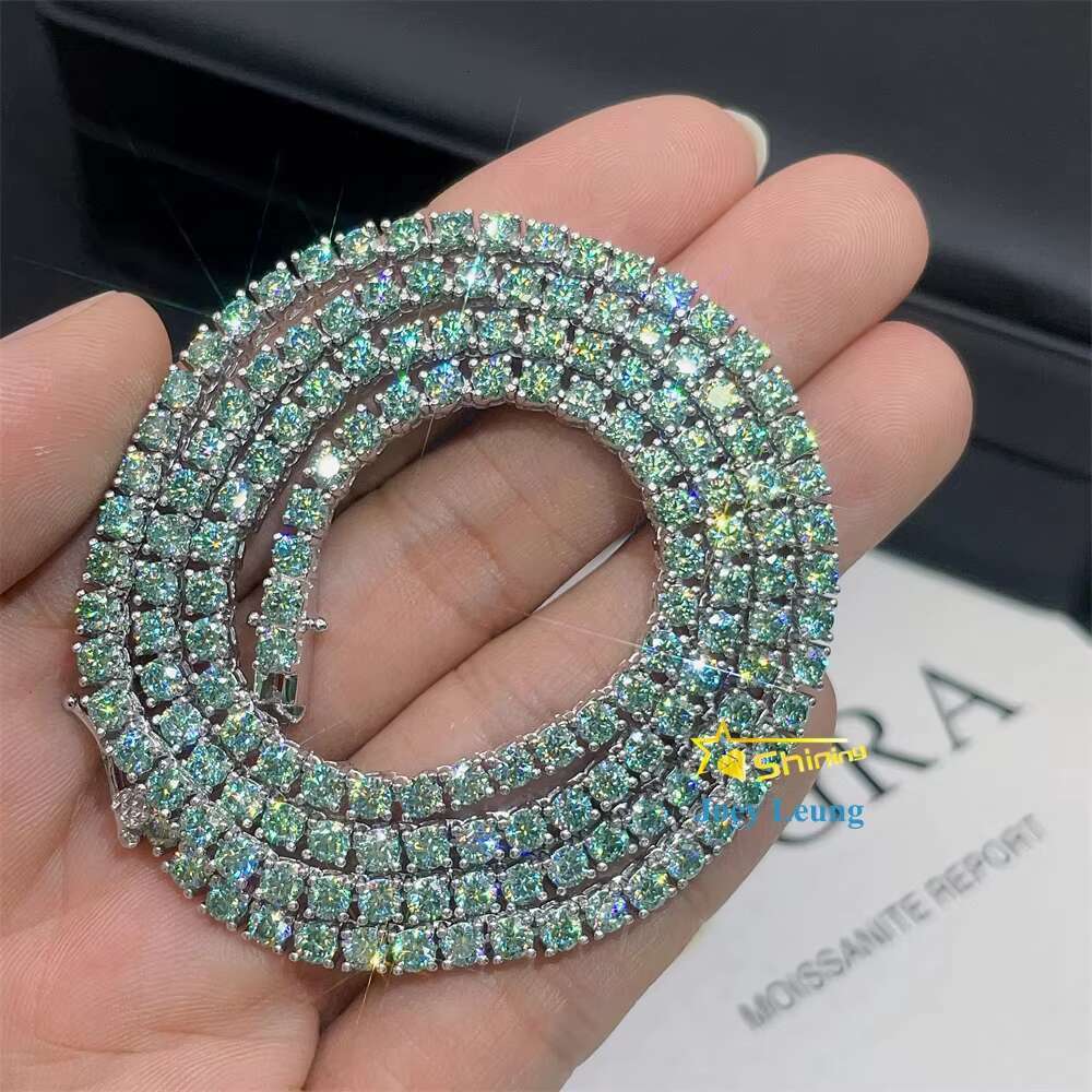New Design Pass Diamond Tester Hip Hop Jewelry 925 Silver Iced Out 2mm 3mm 4mm 5mm Blue Green Color Moissanite Tennis Chain