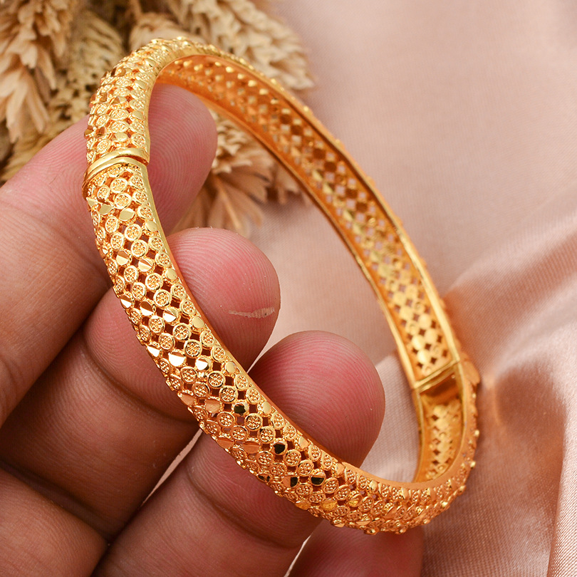 Fashionable Childrens Jewelry Hollow-out Flower Bracelet Baby Arabic Indian Jewelry Gold Color Bangles For Kids Copper Baby Bracelets luxury bracelet  - view 4