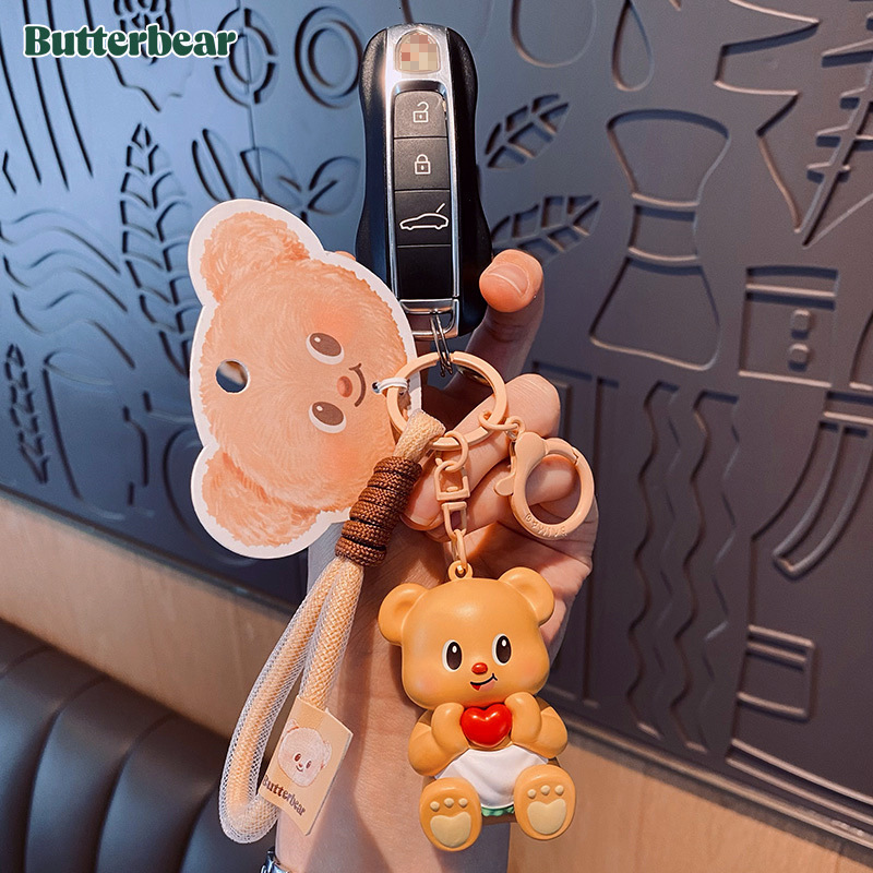 Cute Style Plush Ornament Genuine Trendy Butter Bear Keychain For Women Cute Cartoon Exquisite Doll Injection Molding Keychain Bag Pendant