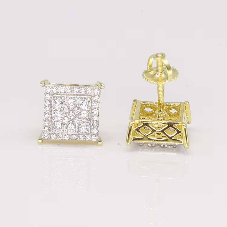 LUCK Hiphop Personalized Fashion Moissanite Diamond Stud Earrings Creative Square Round Shape Moissanites Earrings Hip Hop