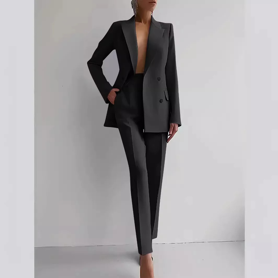 Office Blazer Pants two-piece womens fashion Buton set jacket two-piece set winter casual solid color pants set 250418