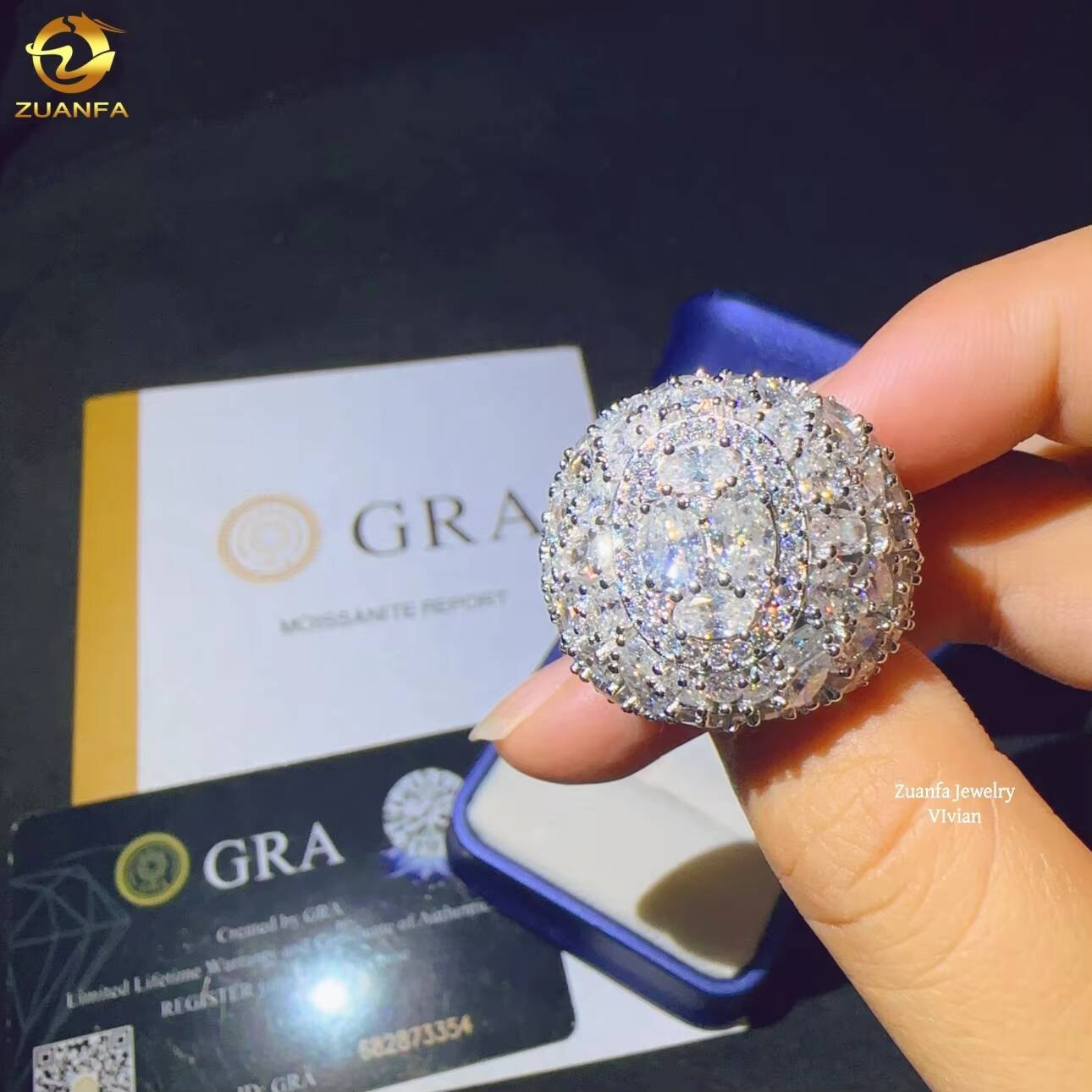Fashion Sterling Silver 925 Iced Out Fashion Custom Hip Hop Mens D Color VVS Moissanite Diamond Luxury Ring for Men