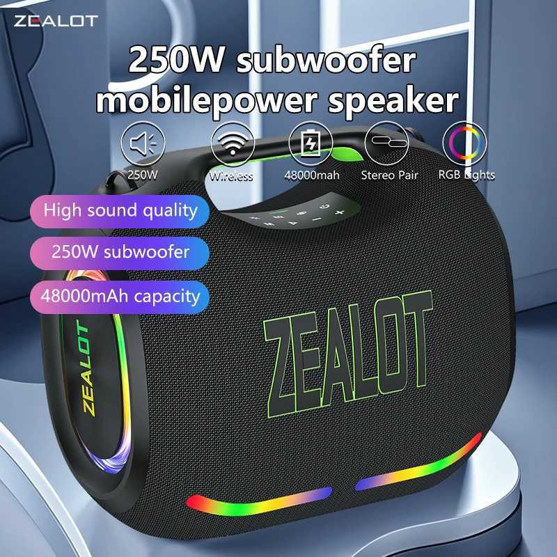 ZEALOT ZE21 250W Wireless Speaker With Carry Handle TWS Dual Pairing Fast Charging 48000mAh Power bank EQ Mode RGB Light Z251122