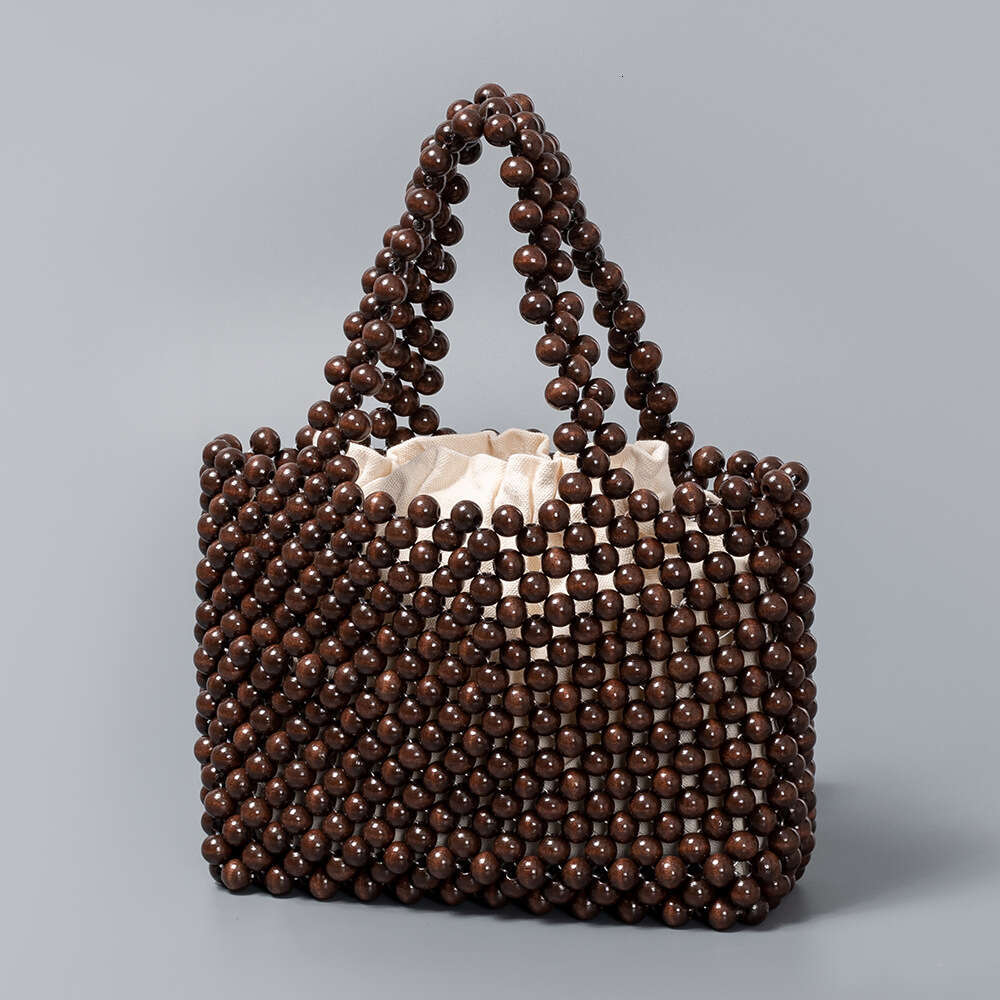 Ins Style Resort Beach Bag OLEI Handmade Woven Women Vacation Handbag Leisure Travel Beach Wooden Bead Bag For Women KQ