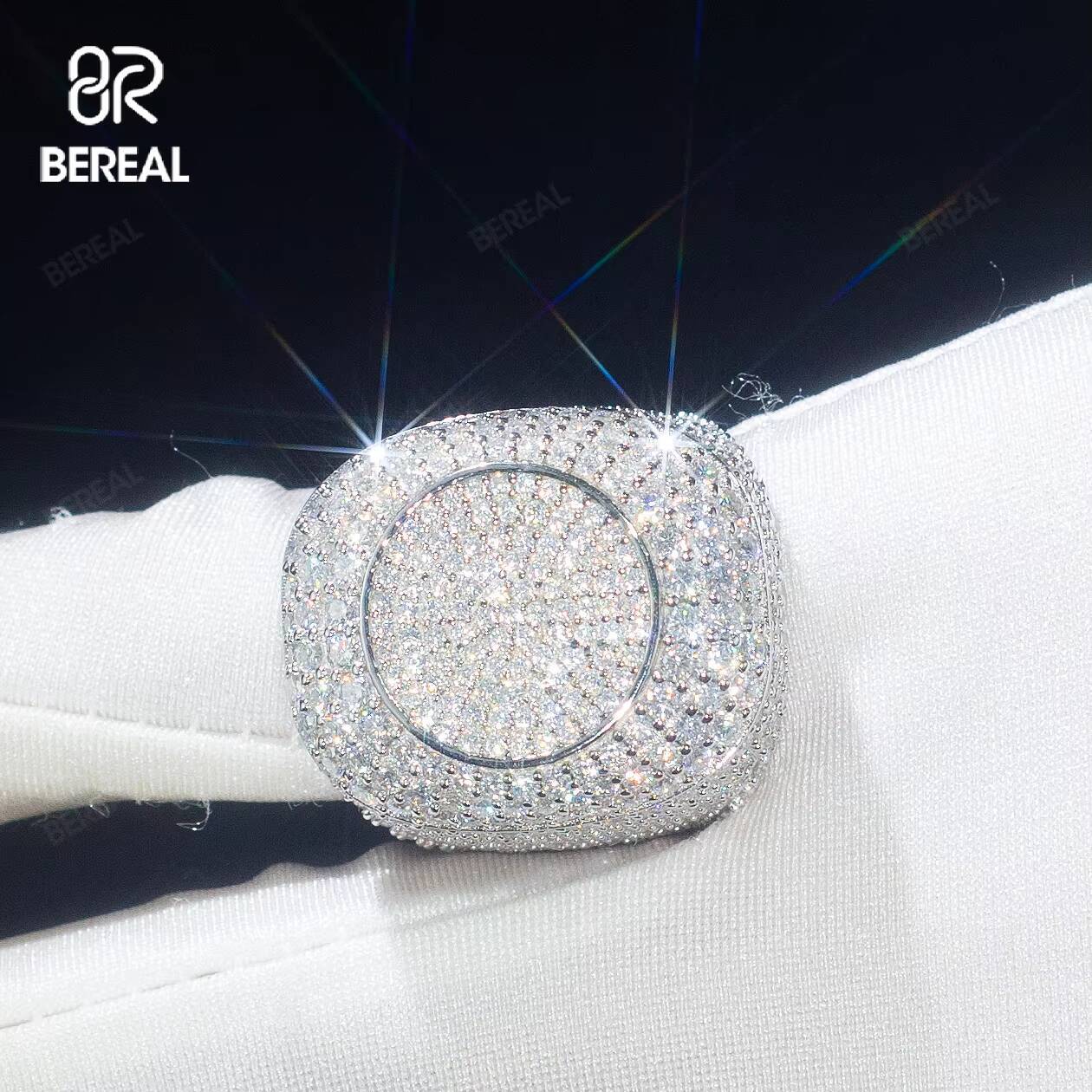 Custom Vvs Iced Out Moissanite Hip Hop Ring Pass Diamond Test 925 Silver 18K White Gold Plated Fine Jewelry Rings for Men