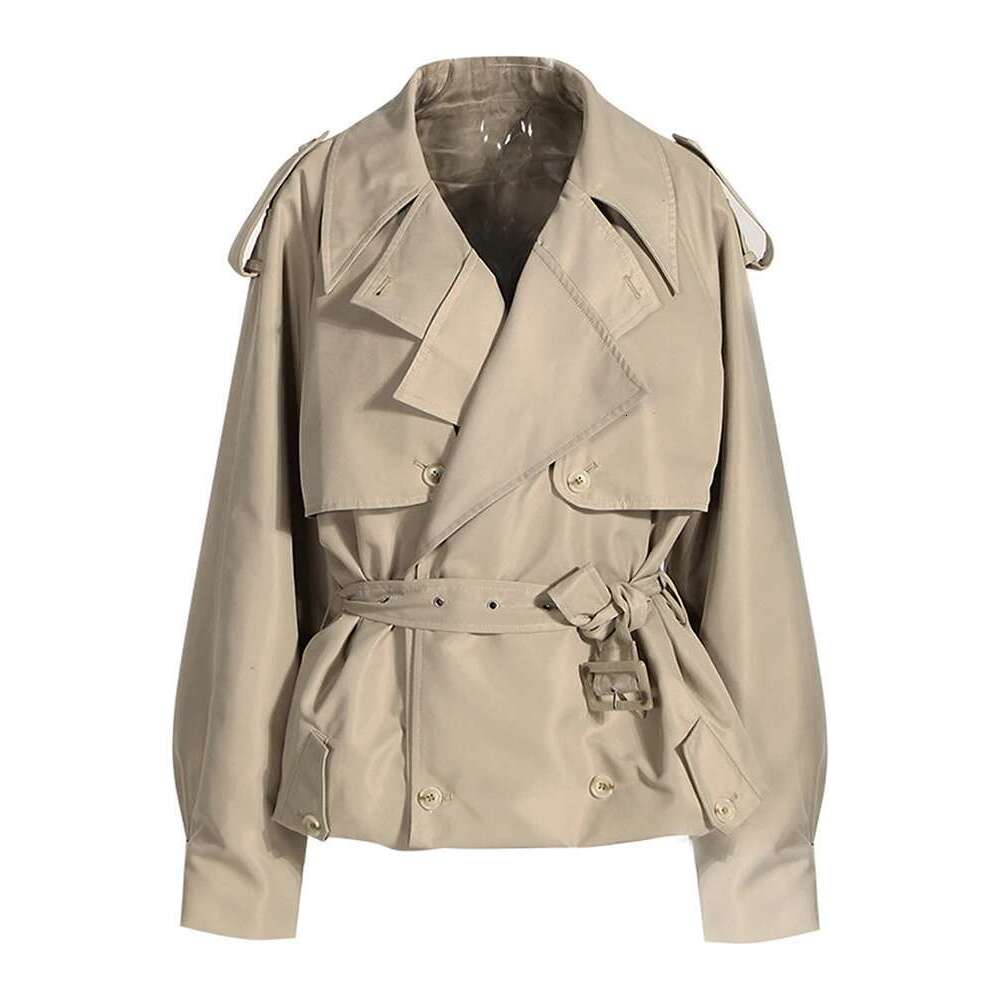 FANAN Fashion Women Cotton Trench Coat Lapel Raglan Sleeve Double Breasted Solid Color Short Windbreaker Autumn 2025 New