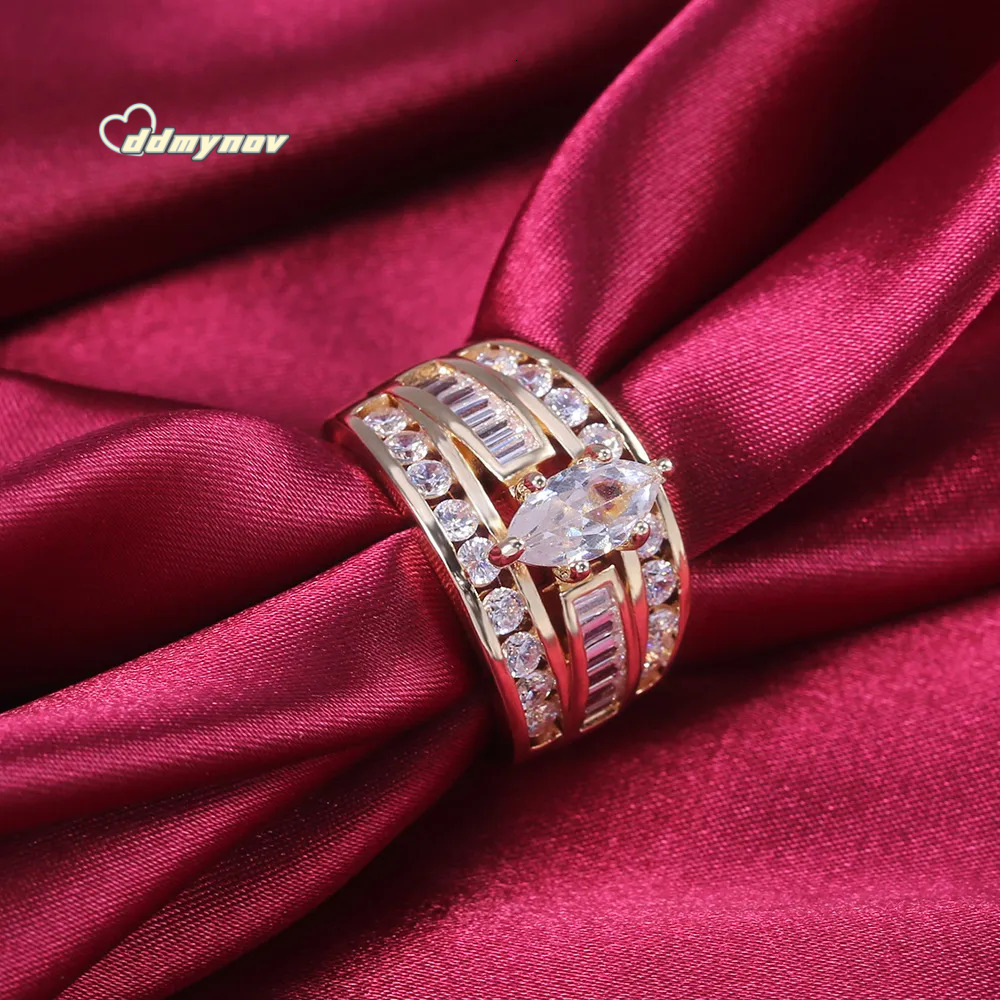 Elegant Marquise Cut Ring: 925 Sterling Silver Engagement Rings with Gold Fill, White Topaz Diamond Accent Bridal, Wedding, and Party Jewelry ddmynov