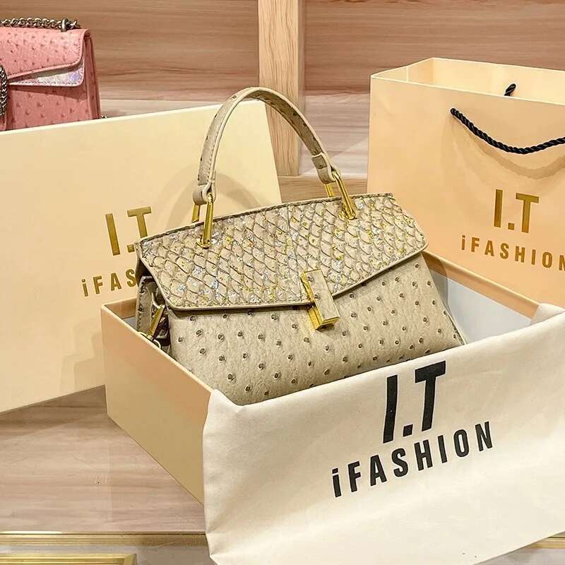 Niche Ostrich Pattern Handheld Tote New Lock Fashion Cross Border Single Shoulder Crossbody Women's Bag