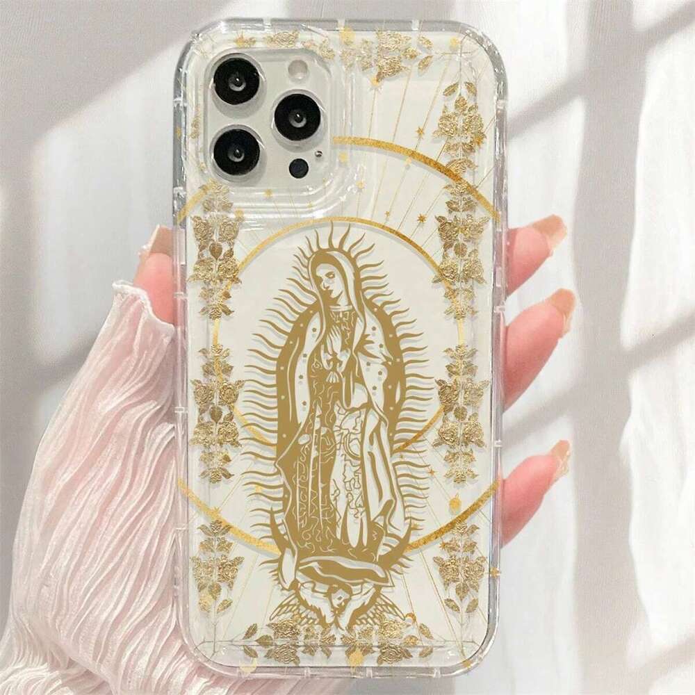 Aesthetic Golden Halo Virgin Mary Case For iPhone 16 11 13 12 Mini 14 Pro 15 Plus XR X XS Max 7 8 Se 3 Clear Protective Cases