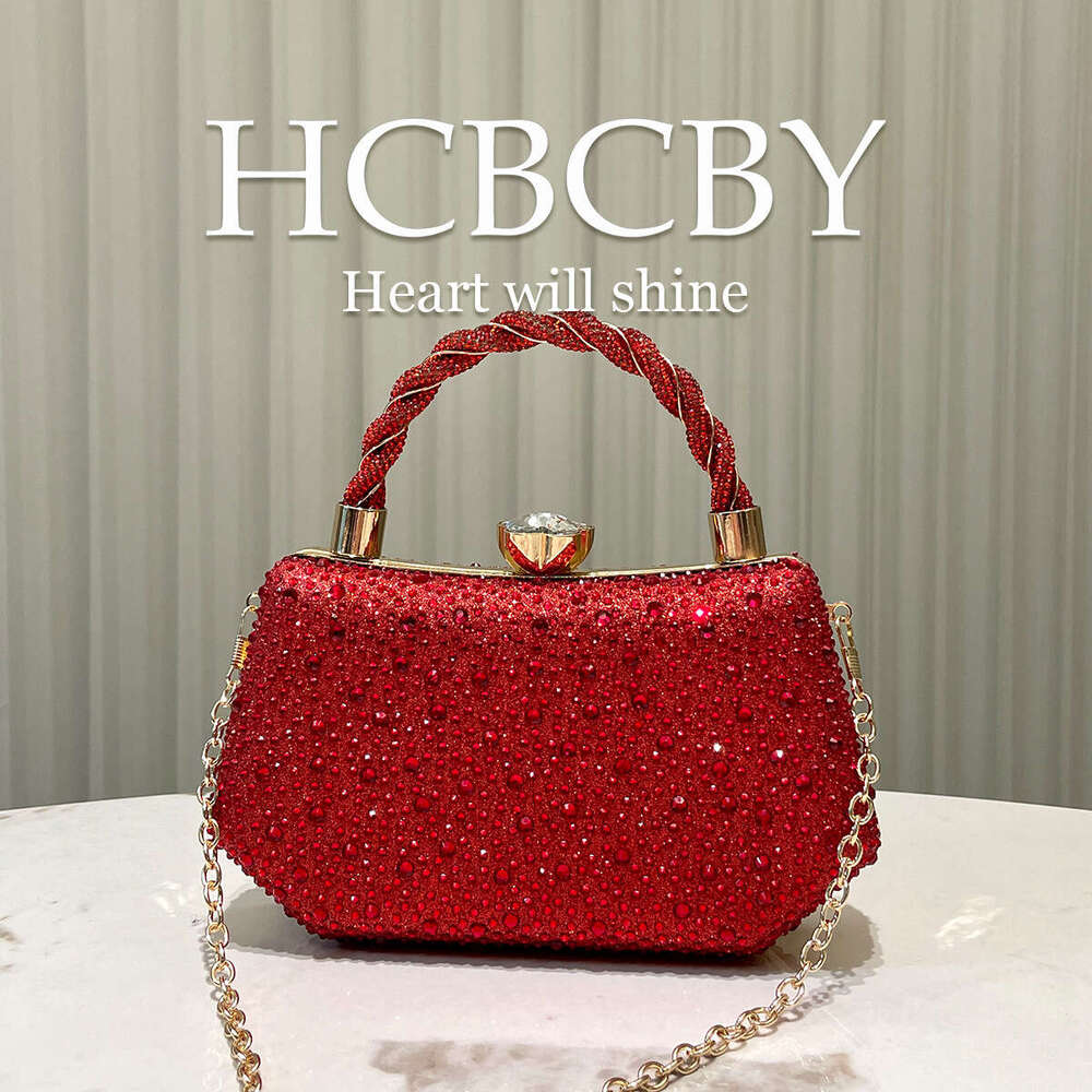 Red Shiny Double-Sided Hot Stamping Rhinestone For Ladies, Fashionable And Elegant Temperament, Dinner Bag, Handbag