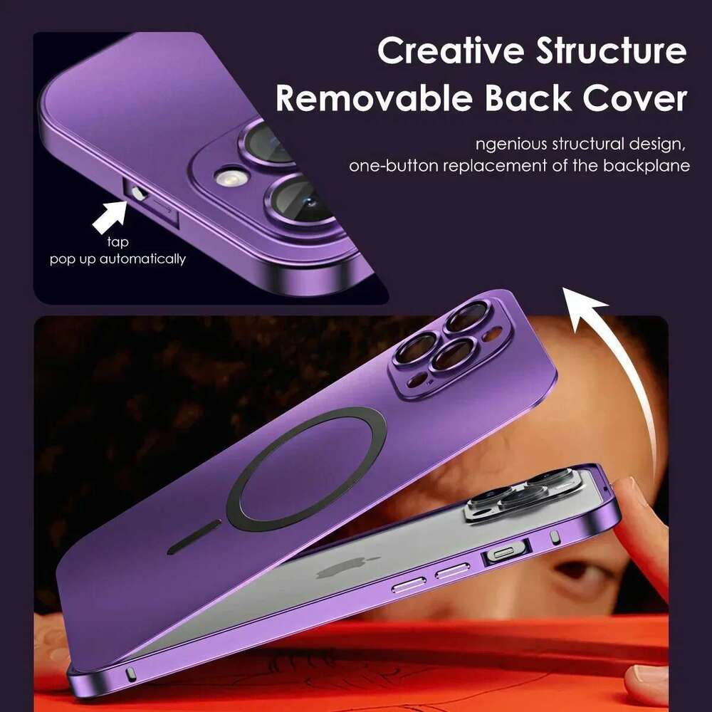 Aluminum Metal Frame Magnetic Case For iPhone 16 15 14 13 12 Pro Max Plus Magsafe Wireless Charge Glass Lens PC Backboard Cover