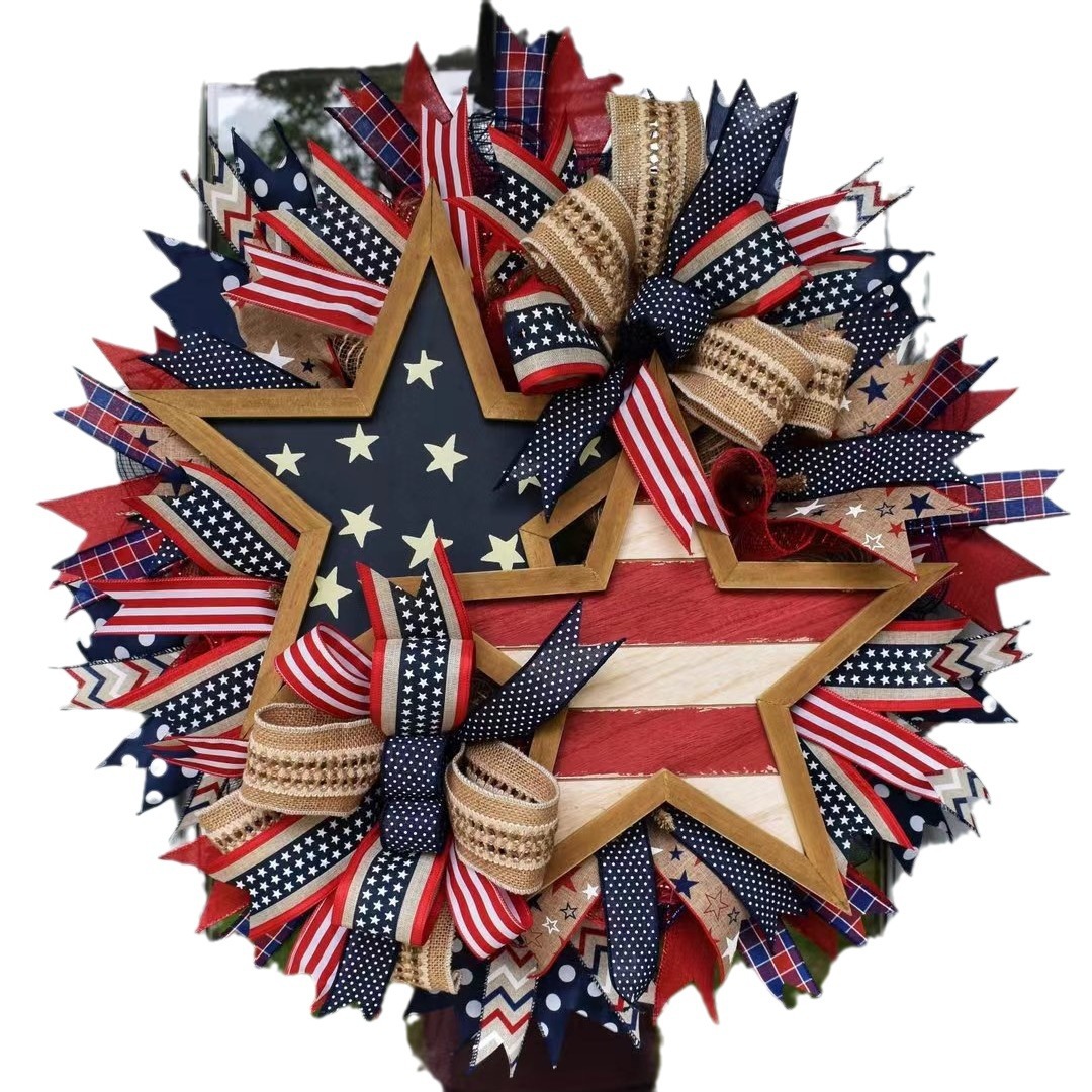 Cross-border Wholesale Home Independence Day Wreaths Patriotic Star Wreaths Wall Hangings And Festive Atmosphere Decorative Pendants