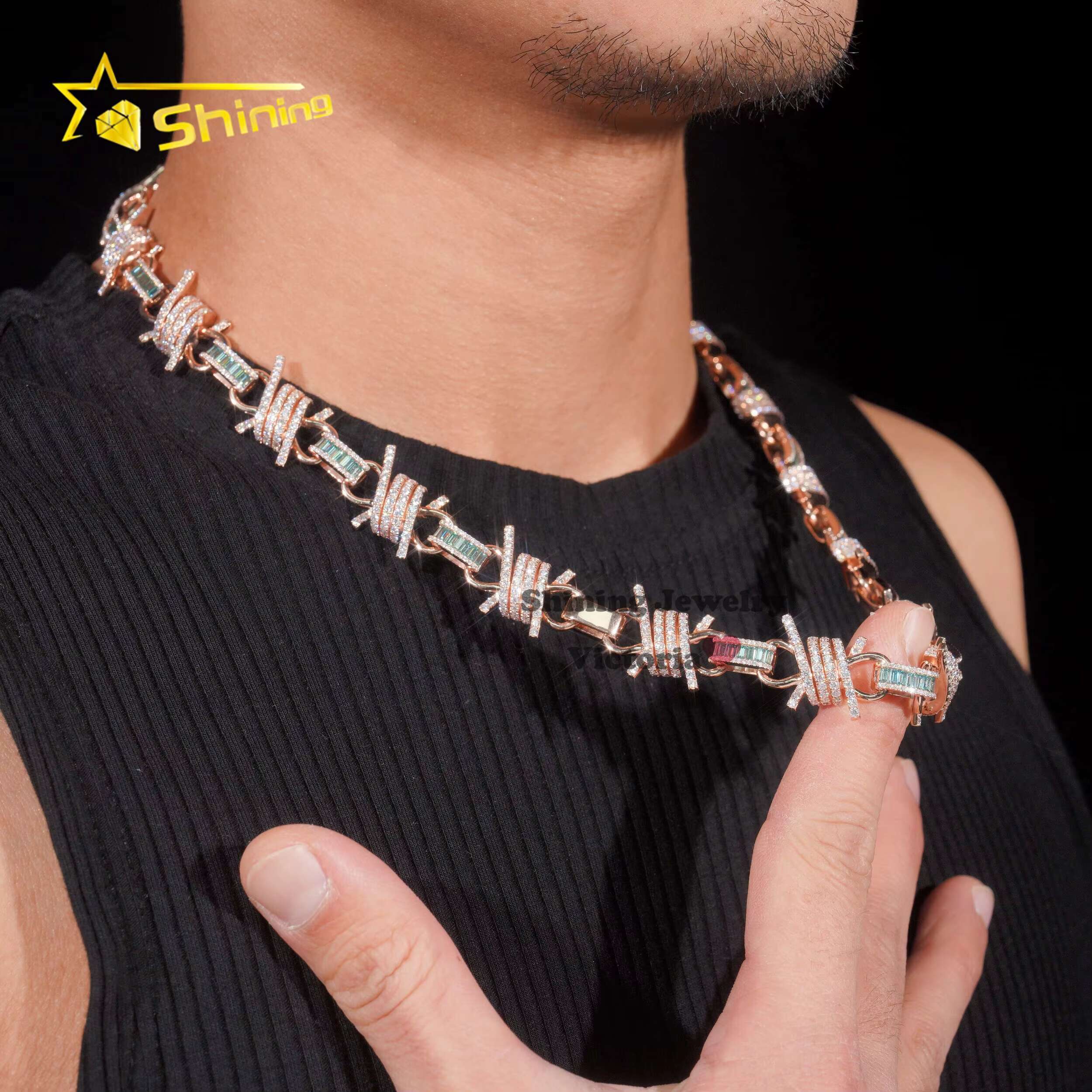 Special Design Rose Gold Cuban Link Chain Custom Iced Out Hip Hop Necklace 10K Soild Gold VVS Moissanite Diamond Cuban Link