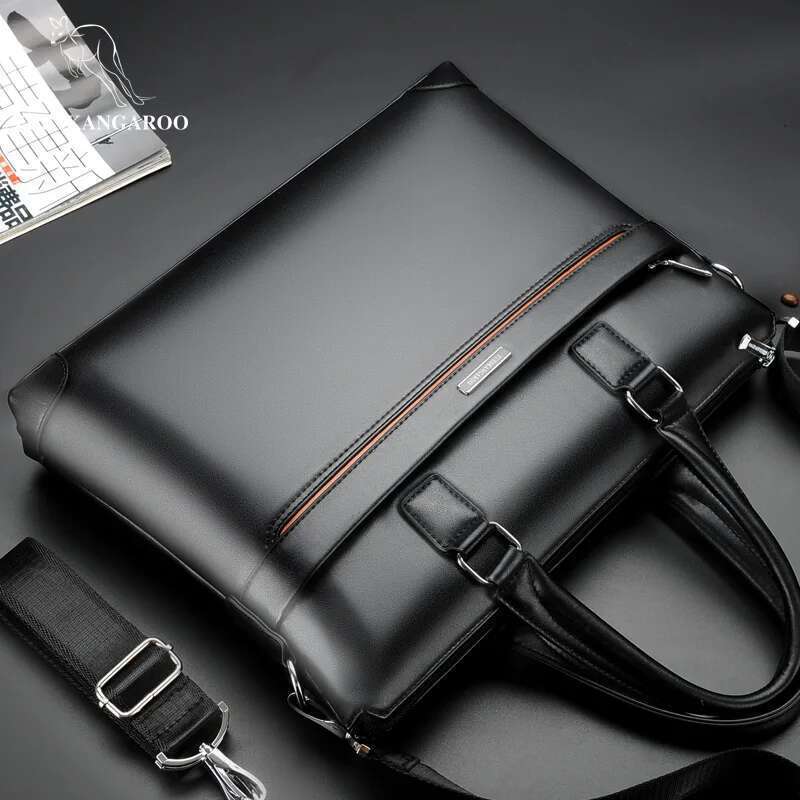 Kangaroo PU Leather Briefcases For Men Laptop Designer Document Business Tote Handbag Shoulder Square Side Porter Crossbody Bag