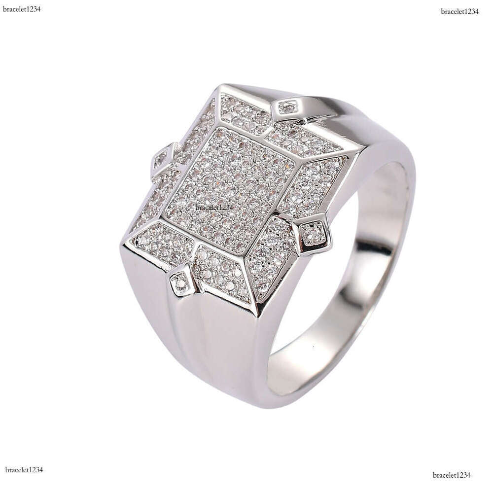 Luxury designer square men with ice out VVS Moissanite ring, hip-hop rapper ring free shipping