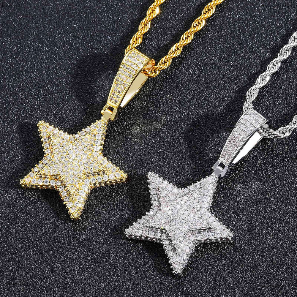 Luxury designer Hip Hop Necklace, Double Pentacle Pendant, Solid Ice out VVS Moissanite Pendant Hip Hop Necklace for men and women with free shipping