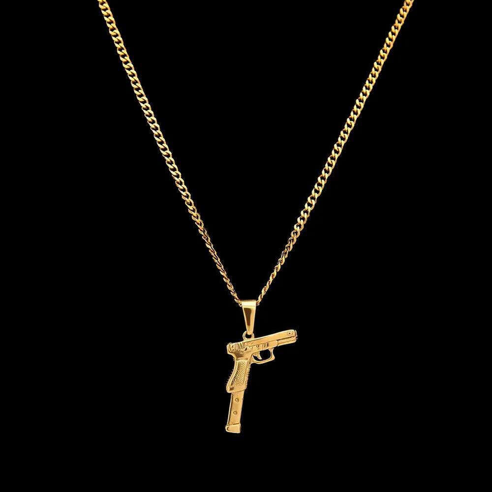 Gold Pistol Necklace Mens Necklaces Stainless Steel Gun Pendant Hip Hop Jewelry