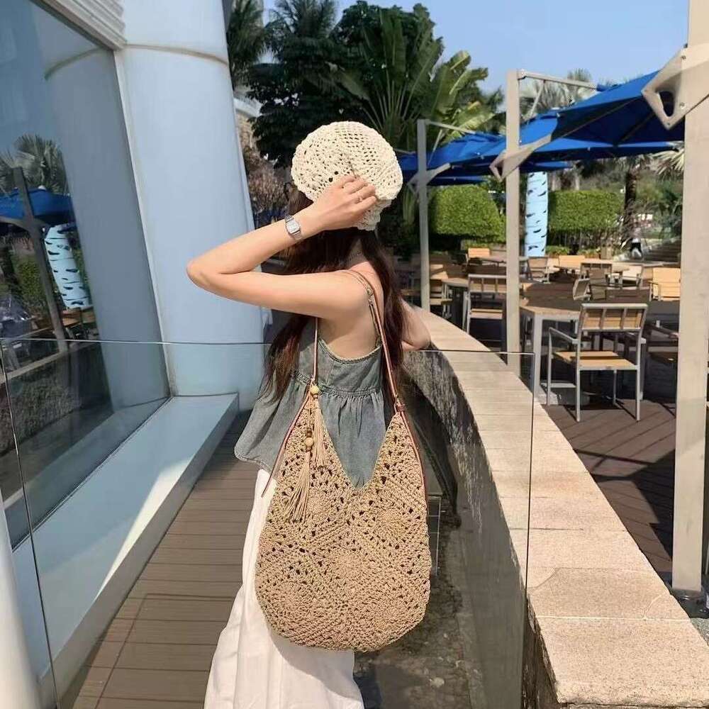 Ins Style Resort Beach Bag Summer New Wax Rope Woven Large Capacity Water Bucket Seaside Vacation Tote Bag Lazy Style Fashionable Big Bag KQ