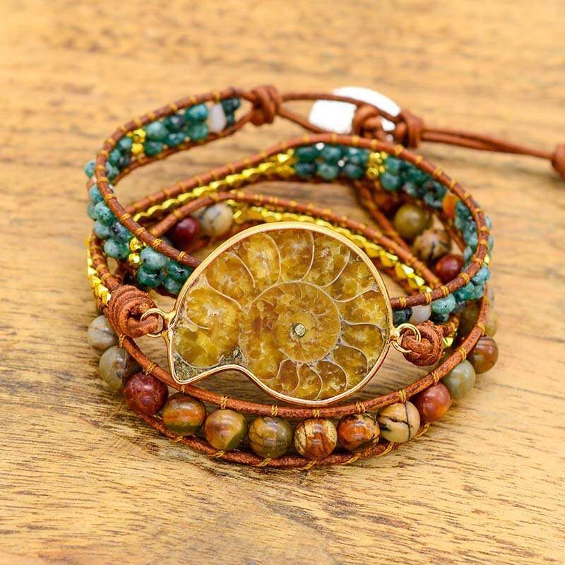 Popular Parrot Natural Stone Snail Cutting Shape Hand Woven Leather Rope Bracelet