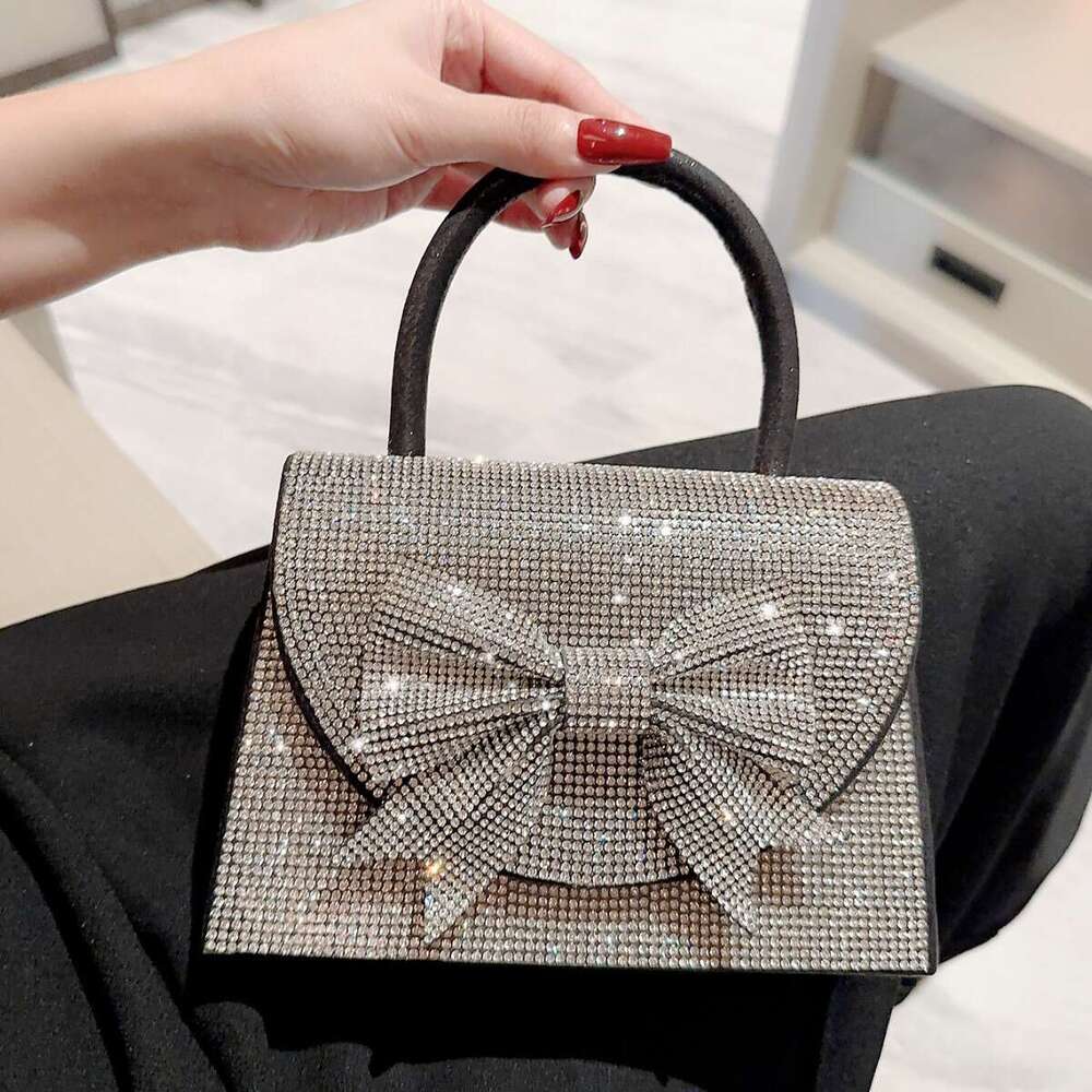 New Shiny Banquet Water Diamond Bow Box Small Square Diagonal Straddle Bag Handbag