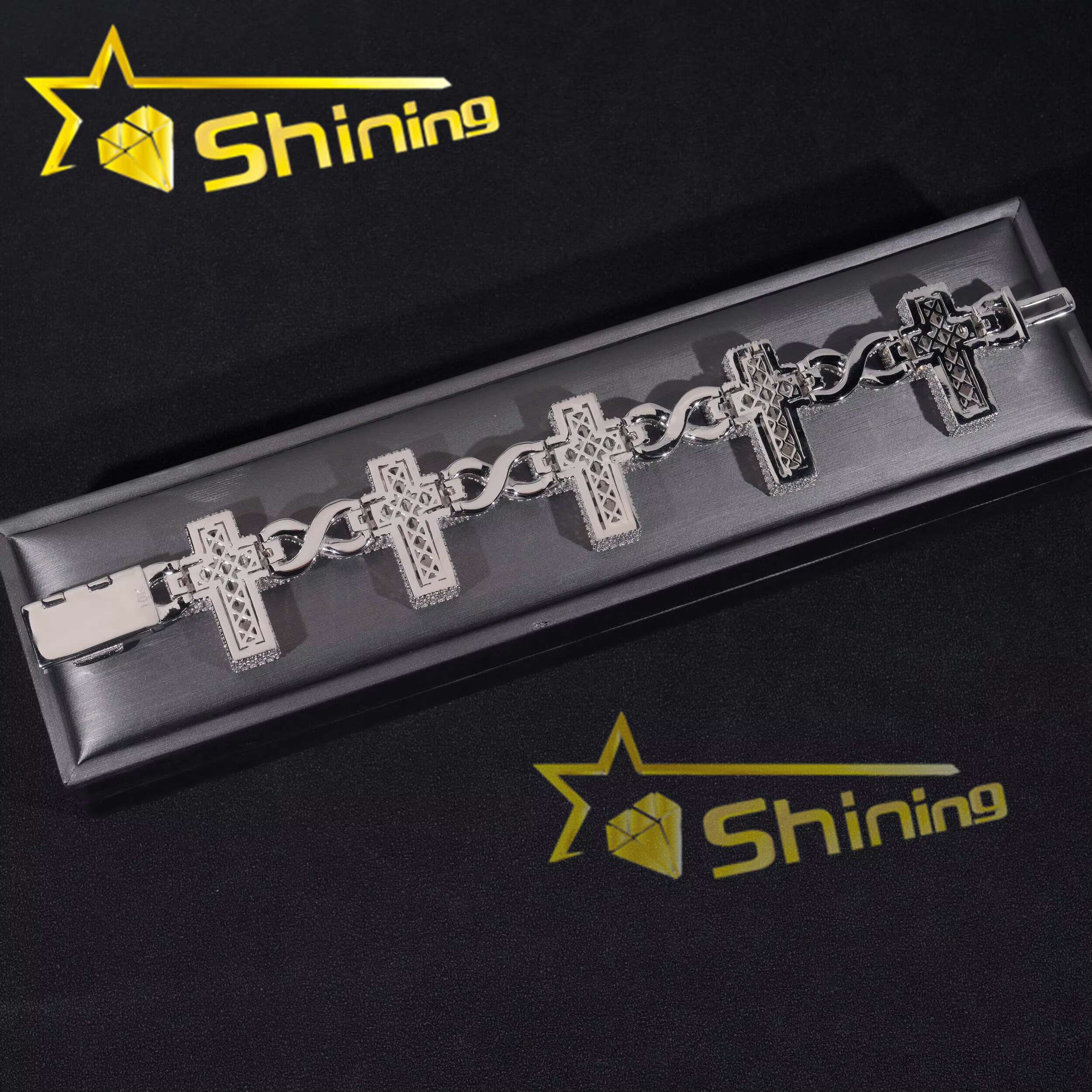 Luxury Big Cross Infinity Cuban Link Chain Sterling Silver 925 Moissanite Hip Hop Mens Bracelets