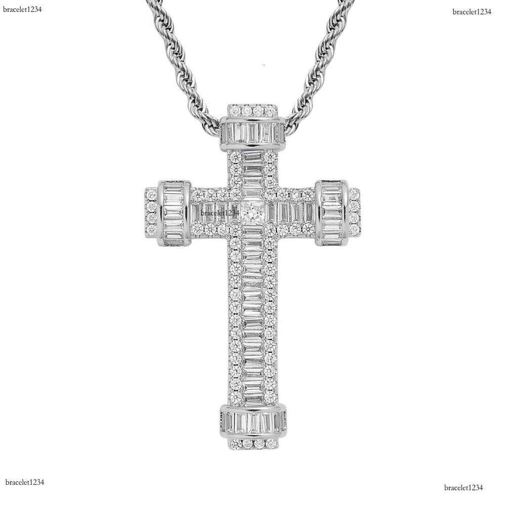 Luxury Designer Ha Cross Necklace Pendant Sterling Silver Gold Plated Micro Inset T Square Ice out VVS Moissanite Hip Hop Cross Pendant Free shipping