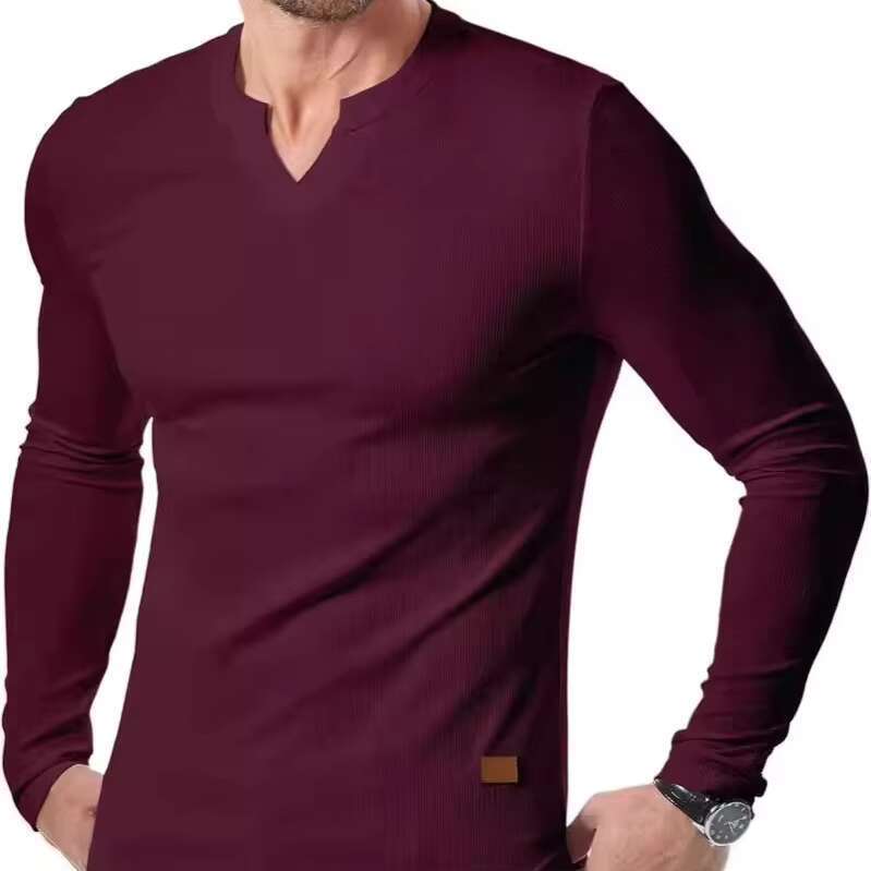 DHessentials Shewin 2025 sleeved muscle casual V-neck long ribbed men's t-shirt