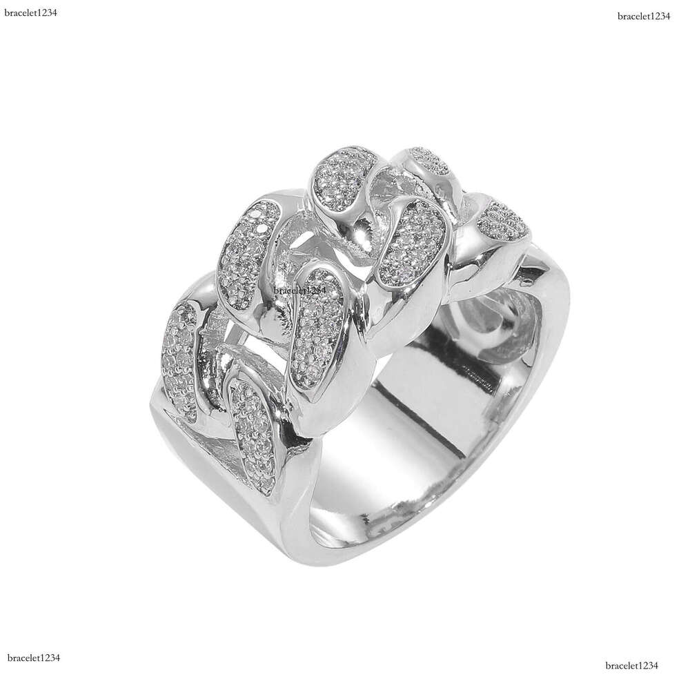 Luxury designer Cuban chain sterling silver gold plated ice out of VVS Moissanite men women's hip Hop hollow ring