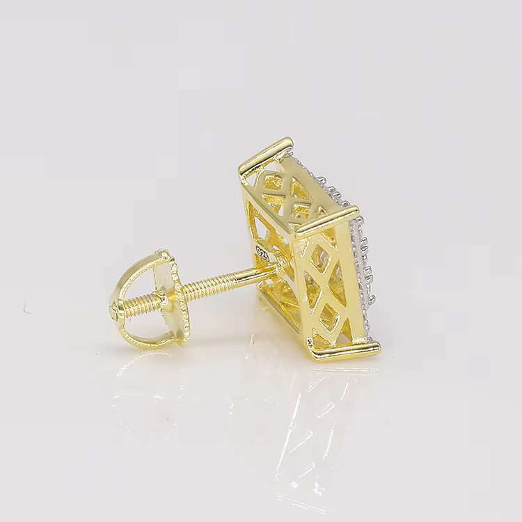 LUCK Hiphop Personalized Fashion Moissanite Diamond Stud Earrings Creative Square Round Shape Moissanites Earrings Hip Hop