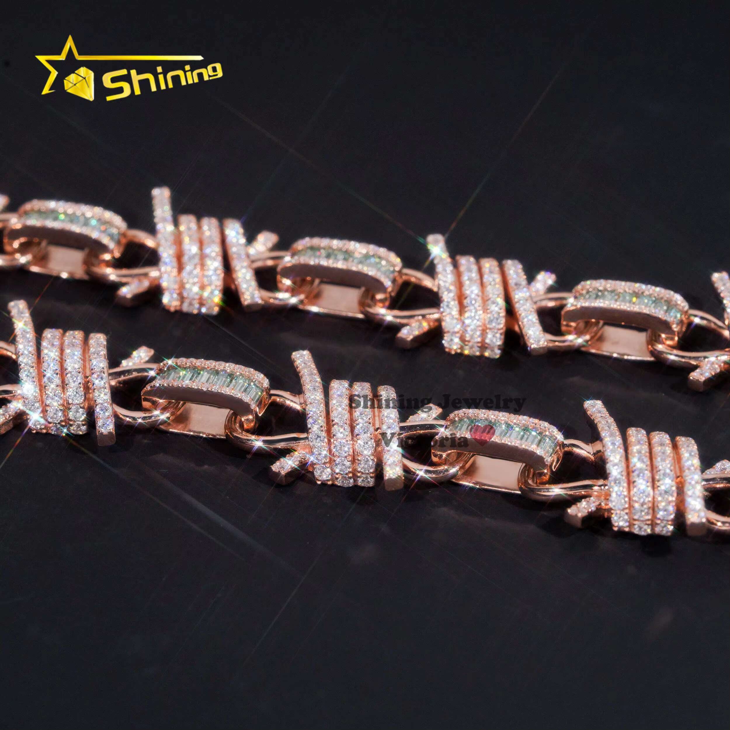 Special Design Rose Gold Cuban Link Chain Custom Iced Out Hip Hop Necklace 10K Soild Gold VVS Moissanite Diamond Cuban Link