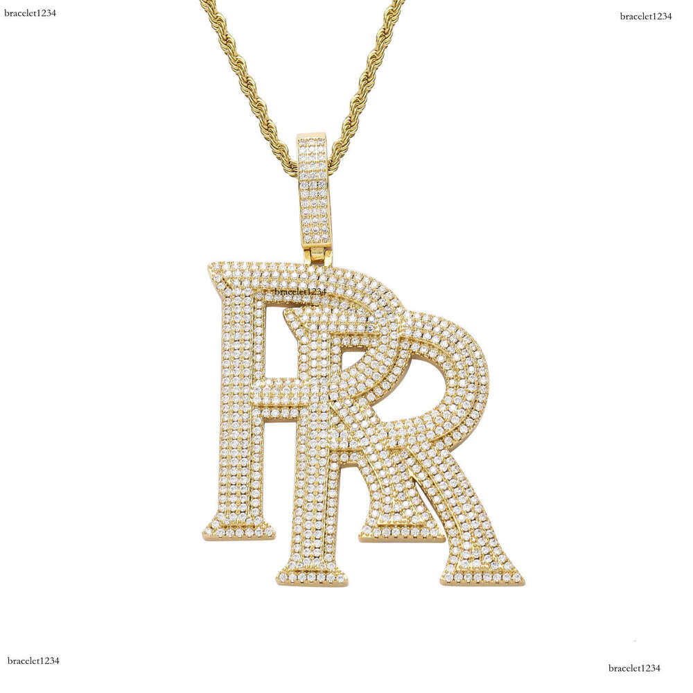 Luxury designer Double R Pendant Sterling Silver Gold Plated Ice out VVS Moissanite Pendant Hip Hop Men Women's Letter Necklace Cuban Chain Free 