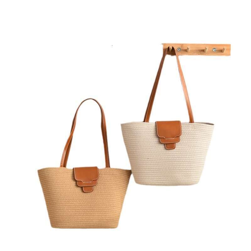 Ins Style Resort Beach Bag Nordic Large Capacity Cotton Thread Woven Beach Vacation Bag Student Simple And Versatile KQ