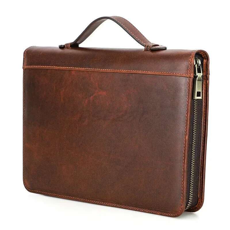 Retro Dark Brown A5 Leather Diary With Pen Slot Wrist Zipper Business Office Notebook Book Cover