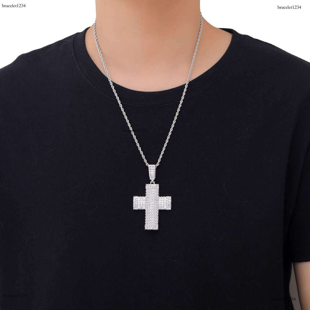 Luxury designer encrusted ice out VVS Moissanite Cross Pendant Hip Hop Necklace with free shipping