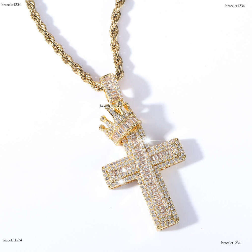 Luxury designer Crown Cross with real gold plated sterling silver set Ice out VVS Moissanite Hip Hop Men Women Necklace Pendant Free shipping